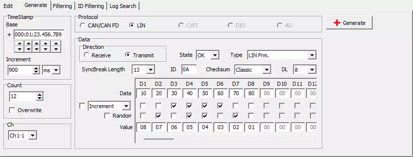 Generateタブの画面