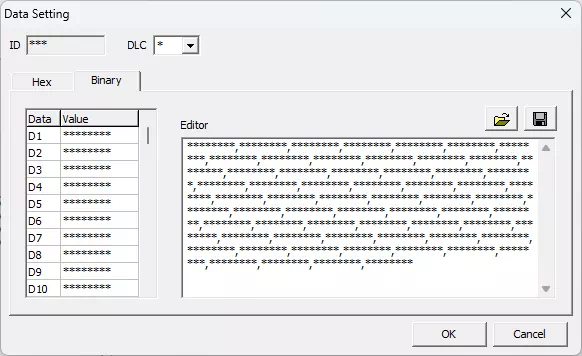 Data Setting Binaryタブ (CAN/CAN FD)