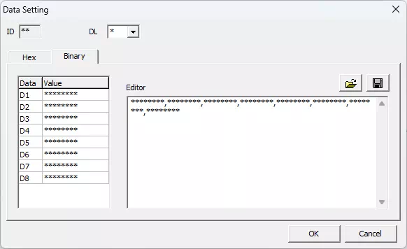Data Setting Binaryタブ (LIN)