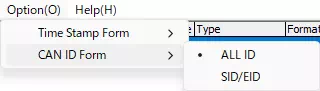 メニューバーから「Option」-「CAN ID Form」を選択