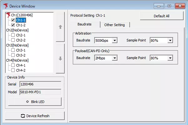 Protocol Setting – Baudrate タブ