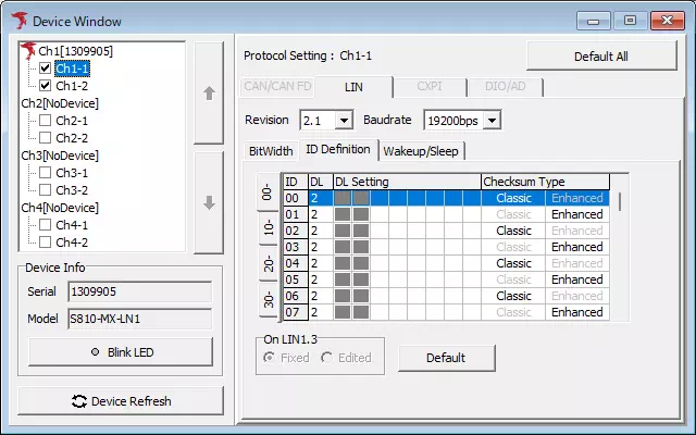Protocol Setting – ID Definition タブ