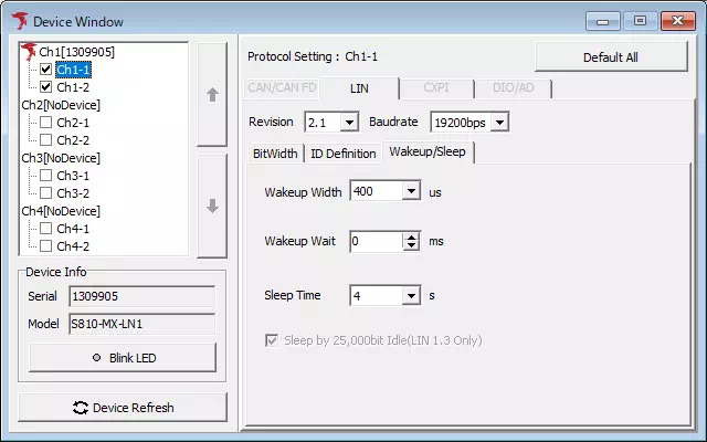 Protocol Setting – Wakeup/Sleep タブ